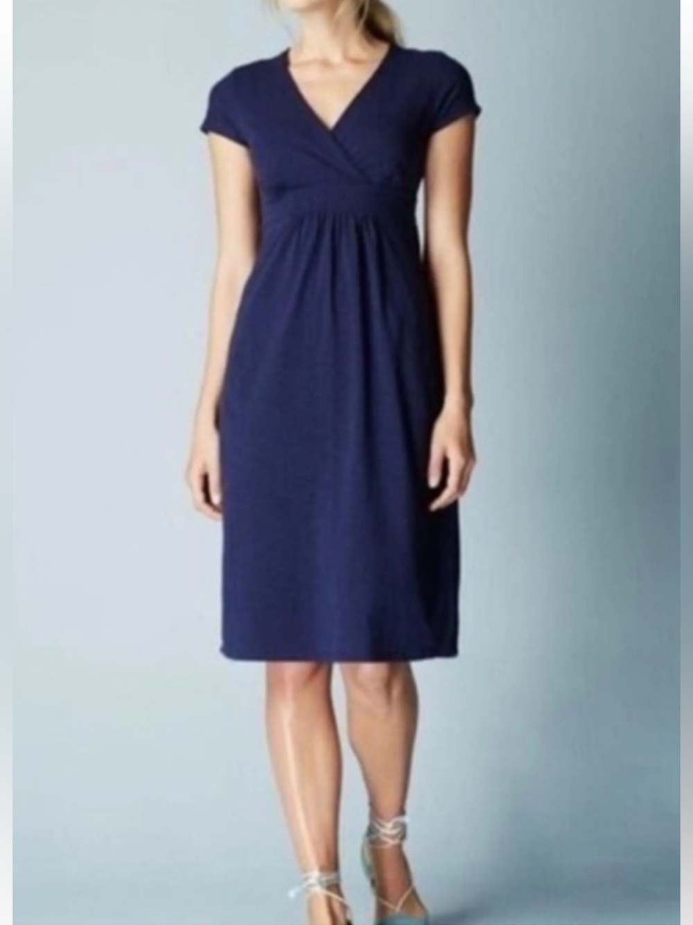 Boden Cotton Dress, navy, v neck, short sleeve, cotton jersey t shirt, size 12